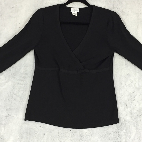Ann Taylor Loft Cross Front Top Sz Medium Black Ribbed V Neck Tunic - Picture 2 of 9